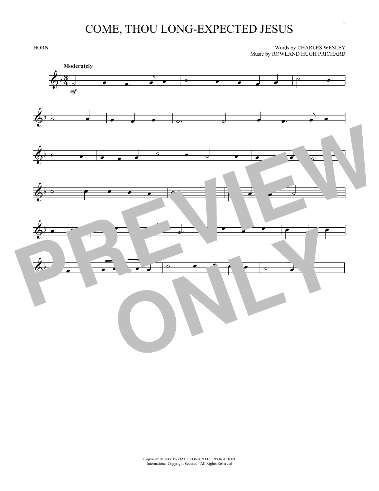 Produktgalerie: Seite 1 von 1 Come, Thou Long-Expected Jesus, Rowland Hugh Prichard, Horn