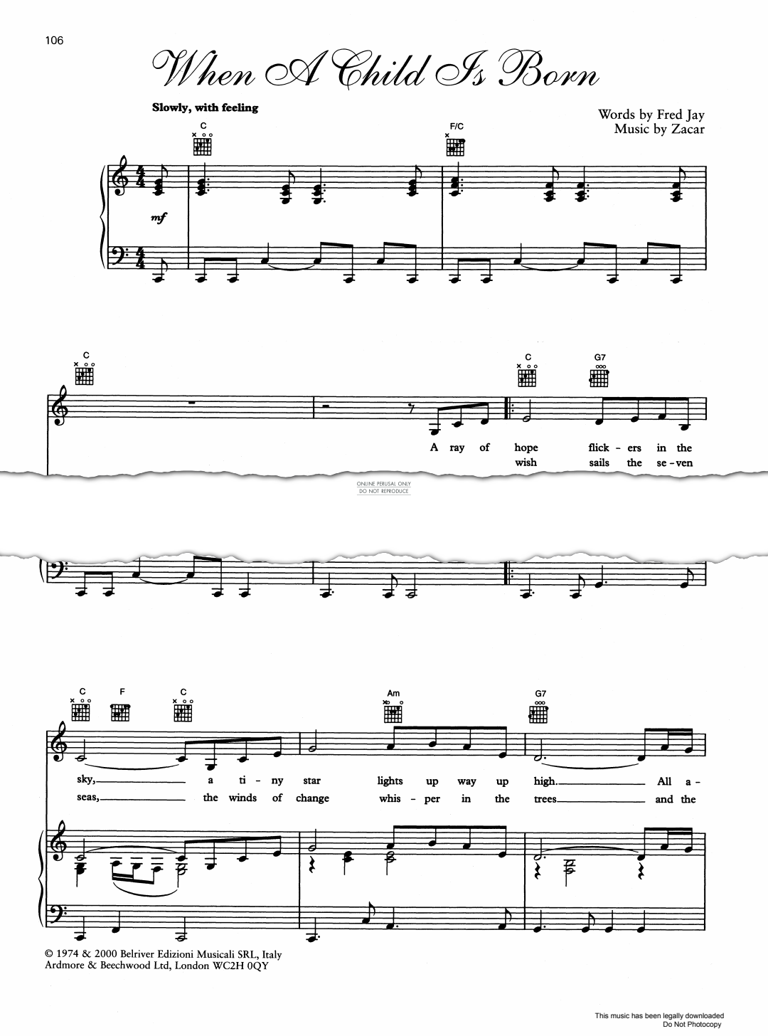 Produktgalerie: Seite 1 von 1 When A Child Is Born, Johnny Mathis, Gesang, Gitarre, Klavier