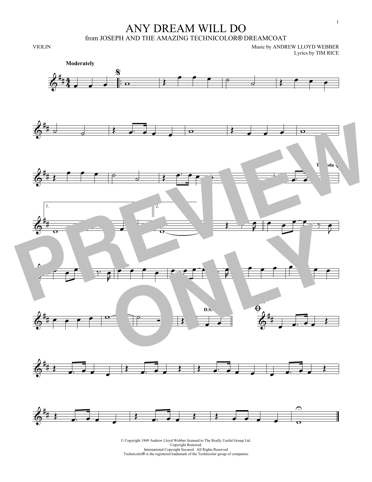 Product gallery: Page 1 of 1 Any Dream Will Do (from Joseph and the Amazing Technicolor Dreamcoat), Andrew Lloyd Webber & Tim Rice