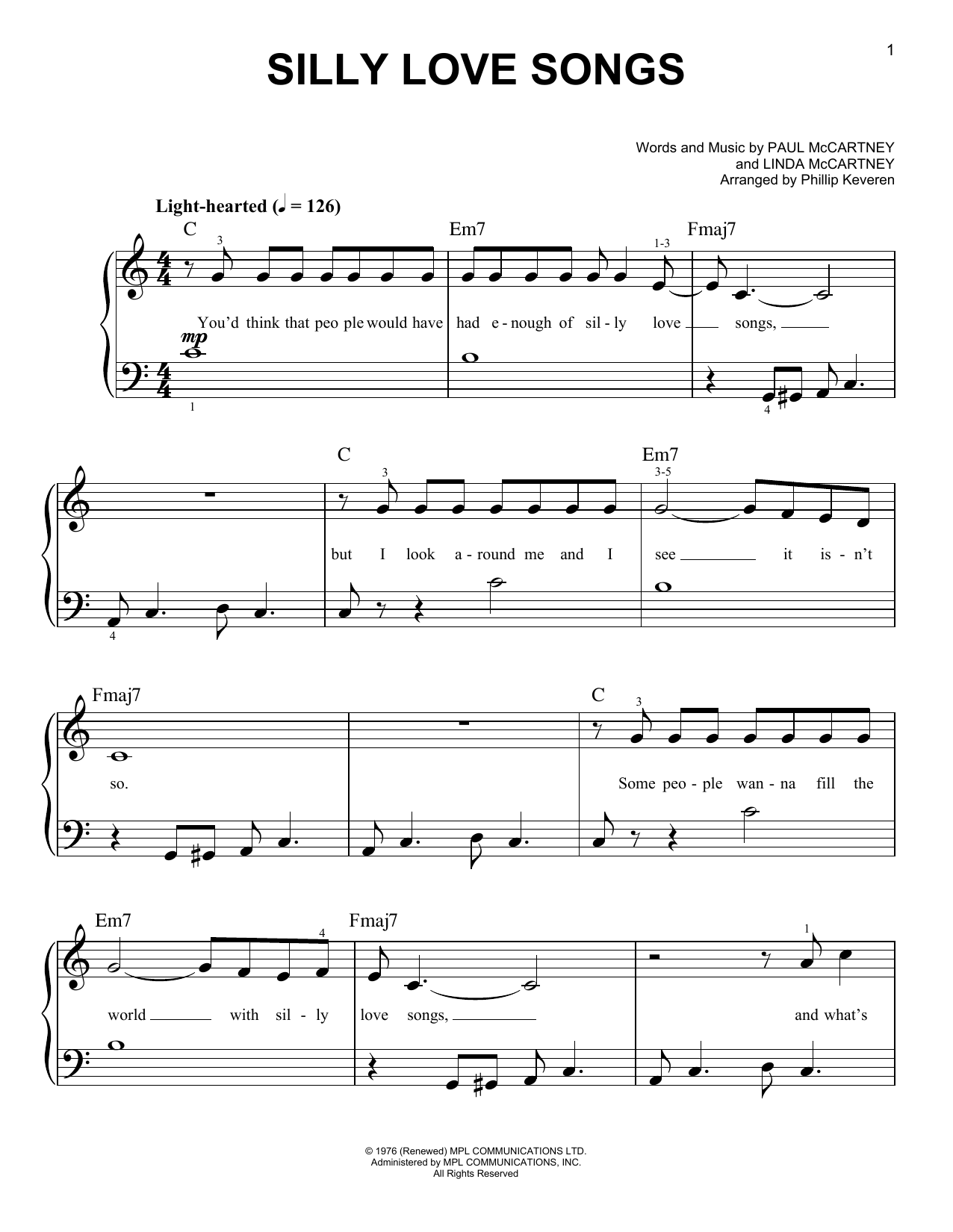 Product picture to: Silly Love Songs (arr. Phillip Keveren)