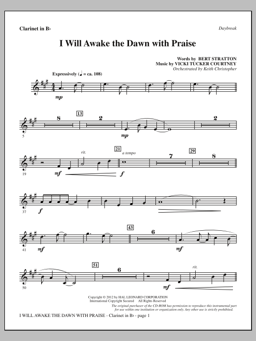 Product picture to: I Will Awake The Dawn With Praise - Bb Clarinet