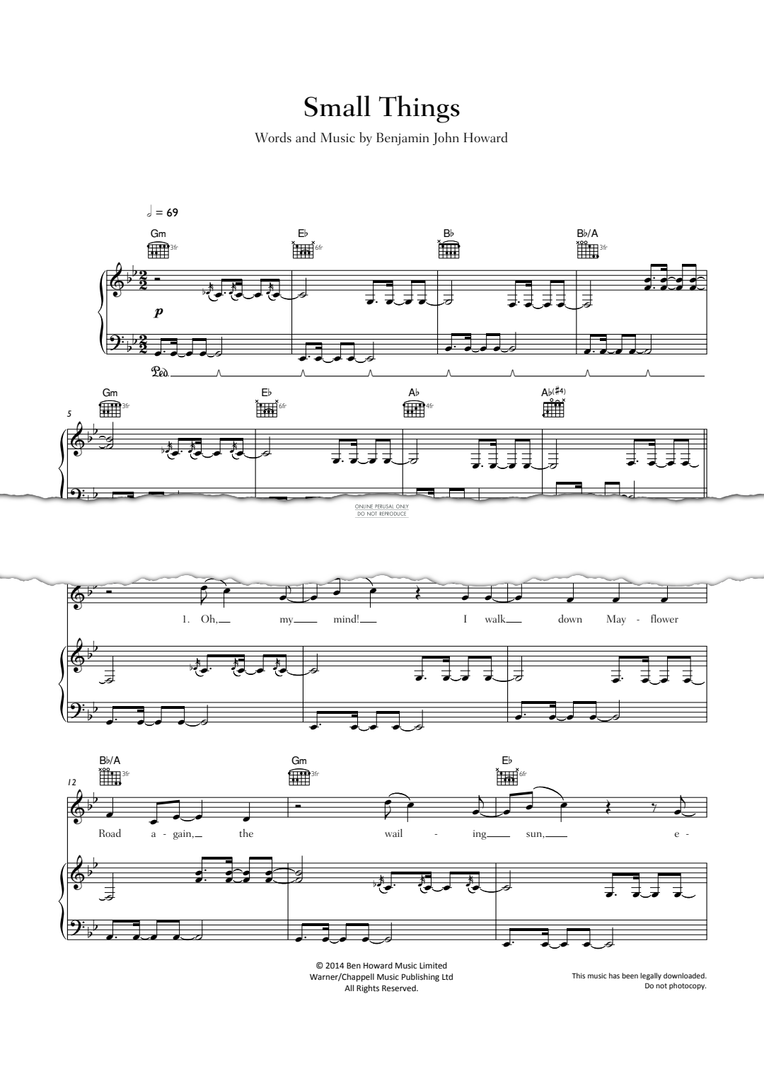 Small Things (Ben Howard) | Sheet Music: Guitar, Piano, Voice | PDF ...