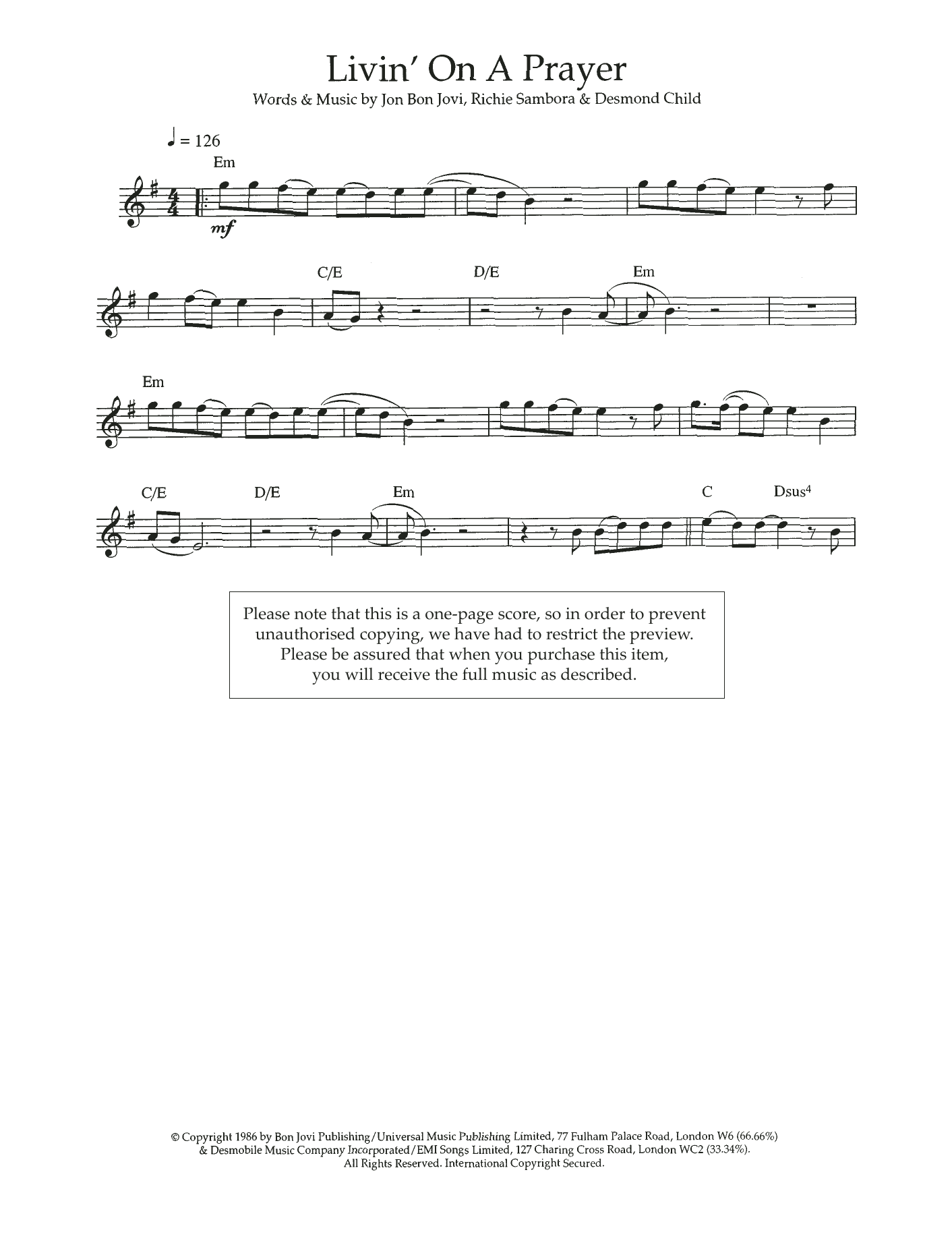 Produktgalerie: Seite 1 von 1 Livin' On A Prayer, Bon Jovi, Melodieinstrument