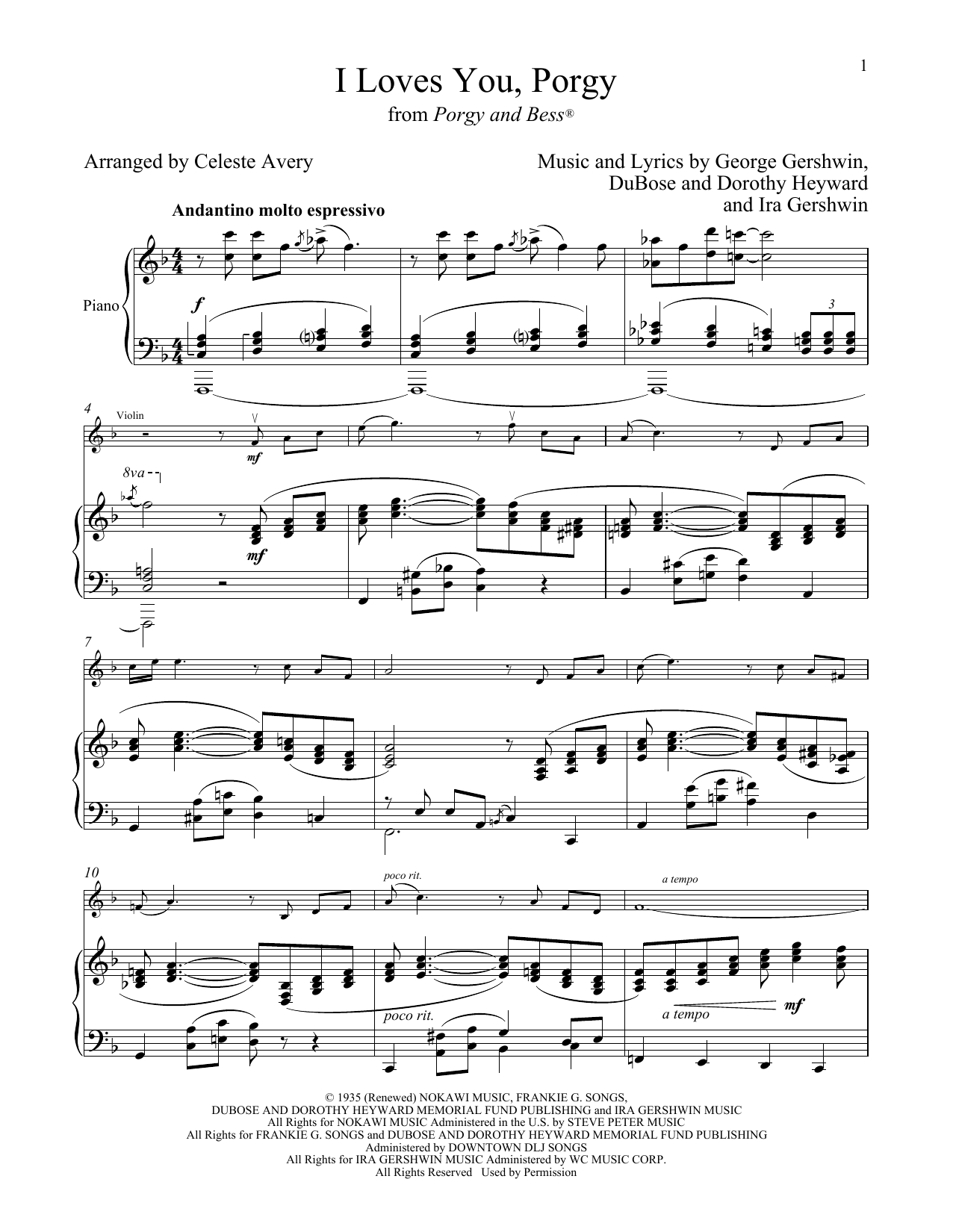 Product gallery: Page 1 of 1 I Loves You, Porgy (from Porgy and Bess), George Gershwin
