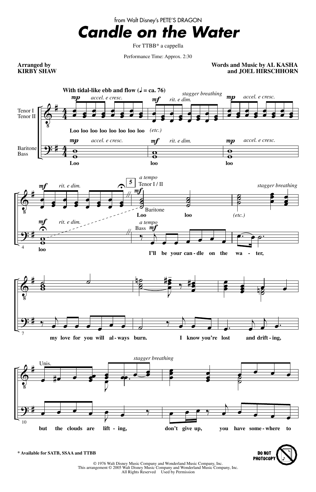 Produktgalerie: Seite 1 von 1 Candle On The Water (arr. Kirby Shaw), Al Kasha & Joel Hirschhorn, Chor