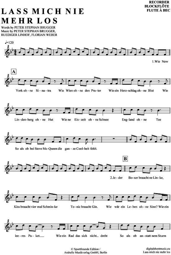 Product gallery: Page 1 of 4 Lass mich nie mehr los , Sportfreunde Stiller, (recorder)