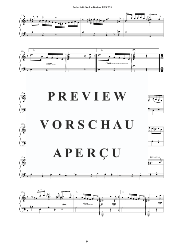 Produktgalerie: Seite 10 von 11 Suite No.9 in D-Moll BWV 995 - Complete Piano Version, , Klavier Solo