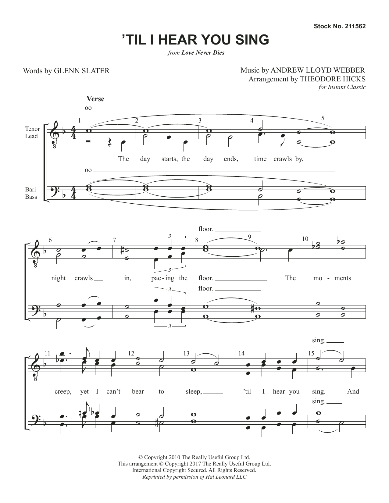 Product picture to: 'Til I Hear You Sing (from Love Never Dies) (arr. Theodore Hicks)