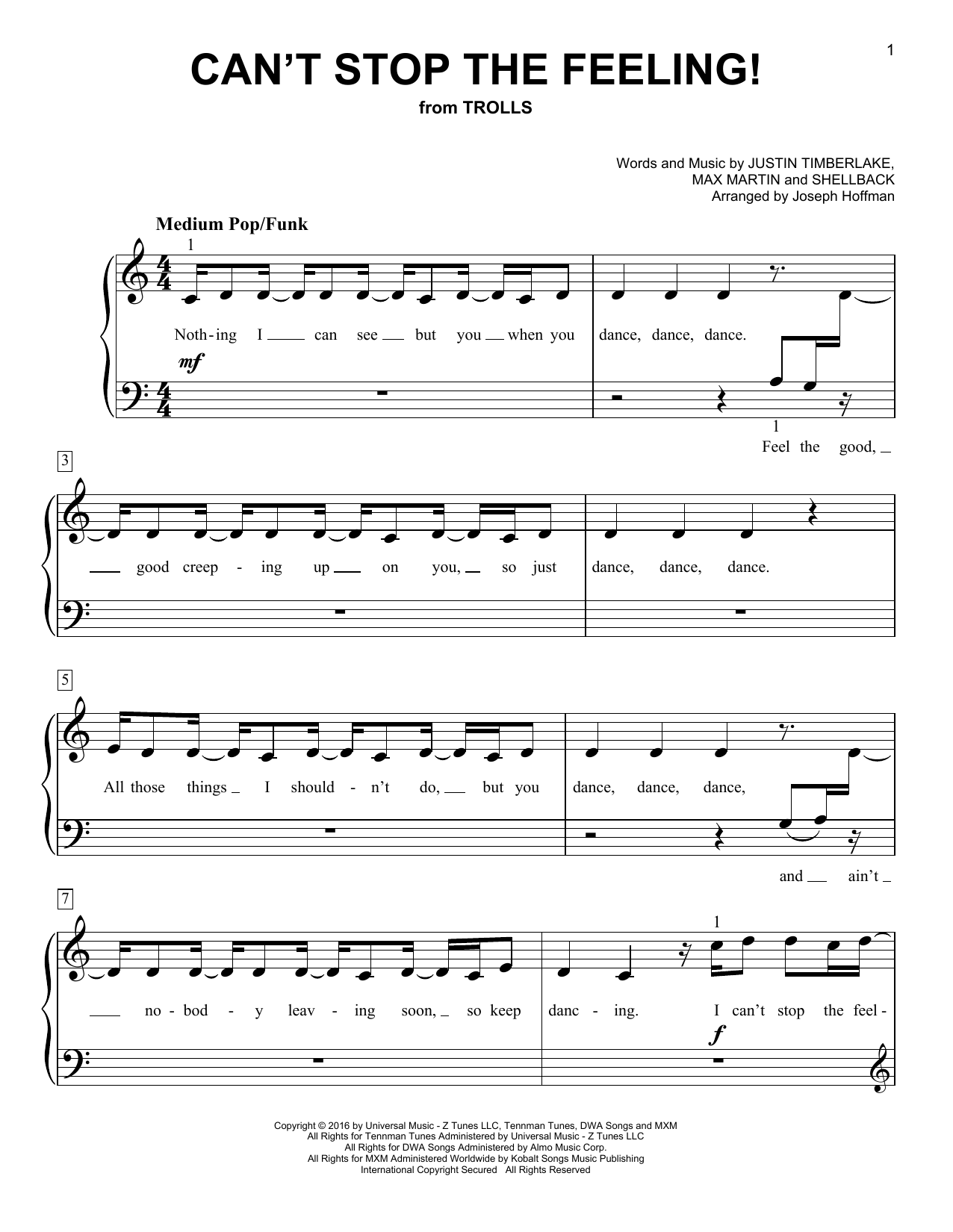 Produktgalerie: Seite 1 von 1 Can't Stop The Feeling! (from Trolls) (arr. Joseph Hoffman), Justin Timberlake, Klavier