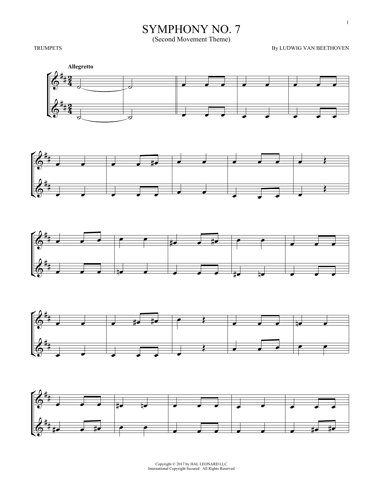 Produktgalerie: Seite 1 von 1 Symphony No. 7 In A Major, Second Movement (Allegretto), Ludwig Van Beethoven, Trompete