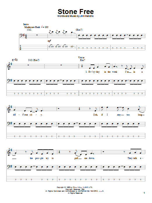 Produktgalerie: Seite 1 von 1 Stone Free, Jimi Hendrix, E-Bass