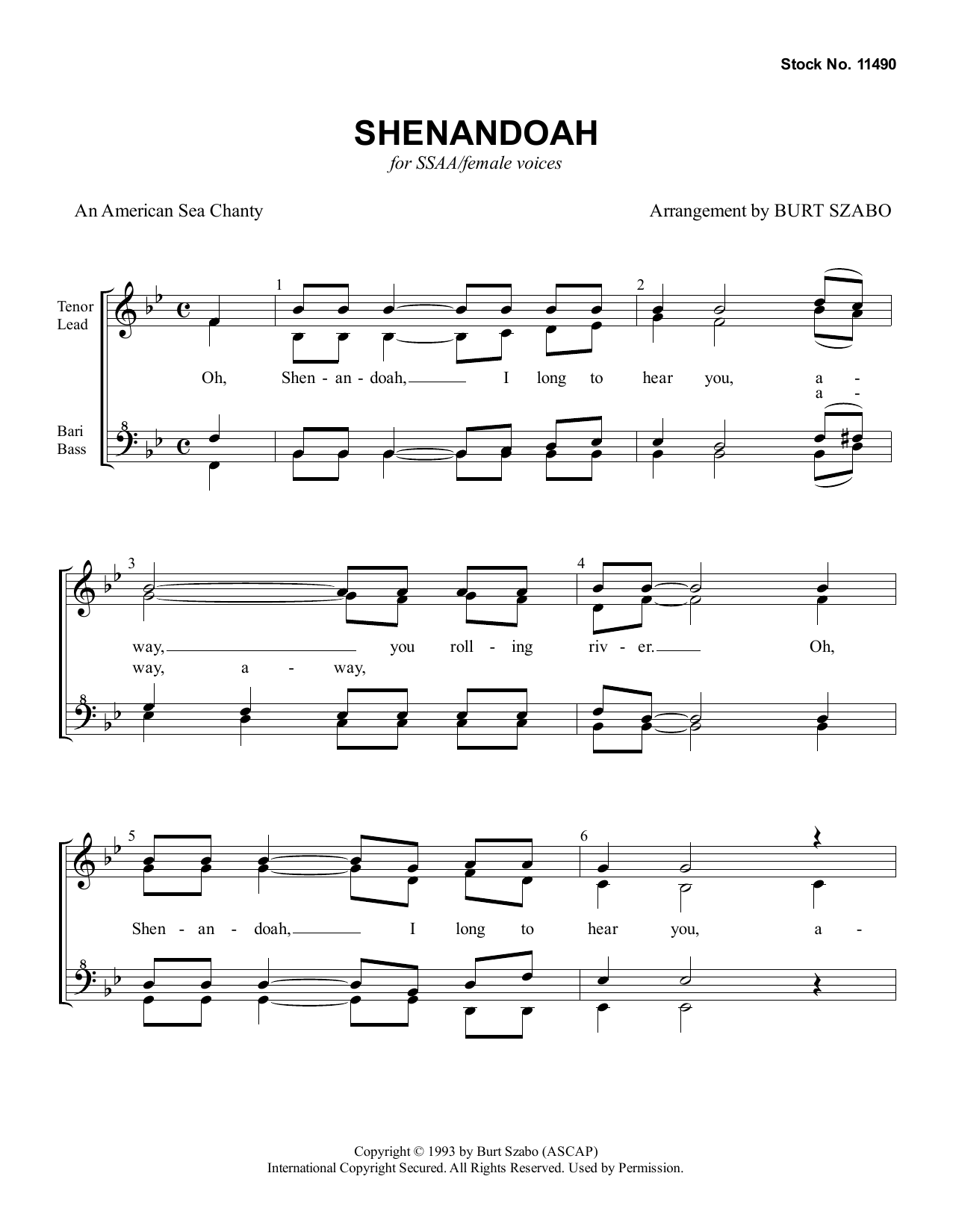 Product gallery: Page 1 of 1 Shenandoah (arr. Burt Szabo), American Sea Chanty