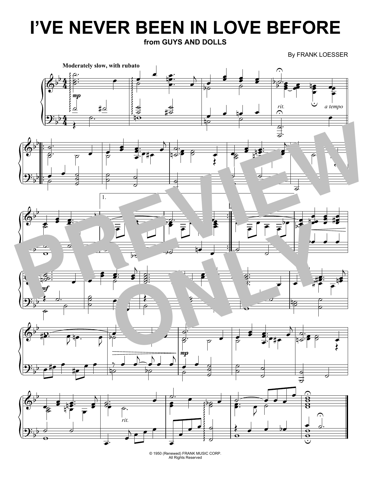 Product picture to: I've Never Been In Love Before (from Guys And Dolls) (Peaceful Piano Solo)