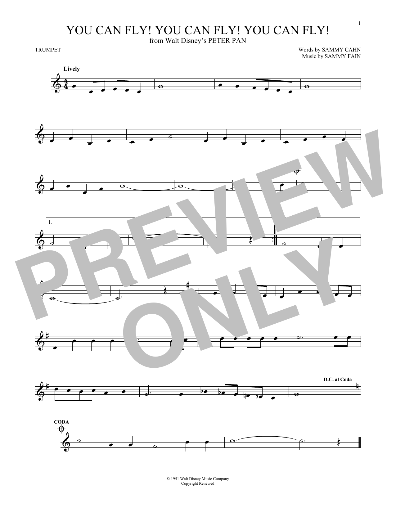 Produktgalerie: Seite 1 von 1 You Can Fly! You Can Fly! You Can Fly! (from Peter Pan), Sammy Cahn, Trompete