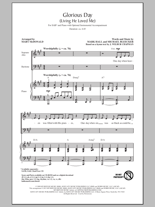 Produktbild zu: Glorious Day (Living He Loved Me) (arr. Mary McDonald)