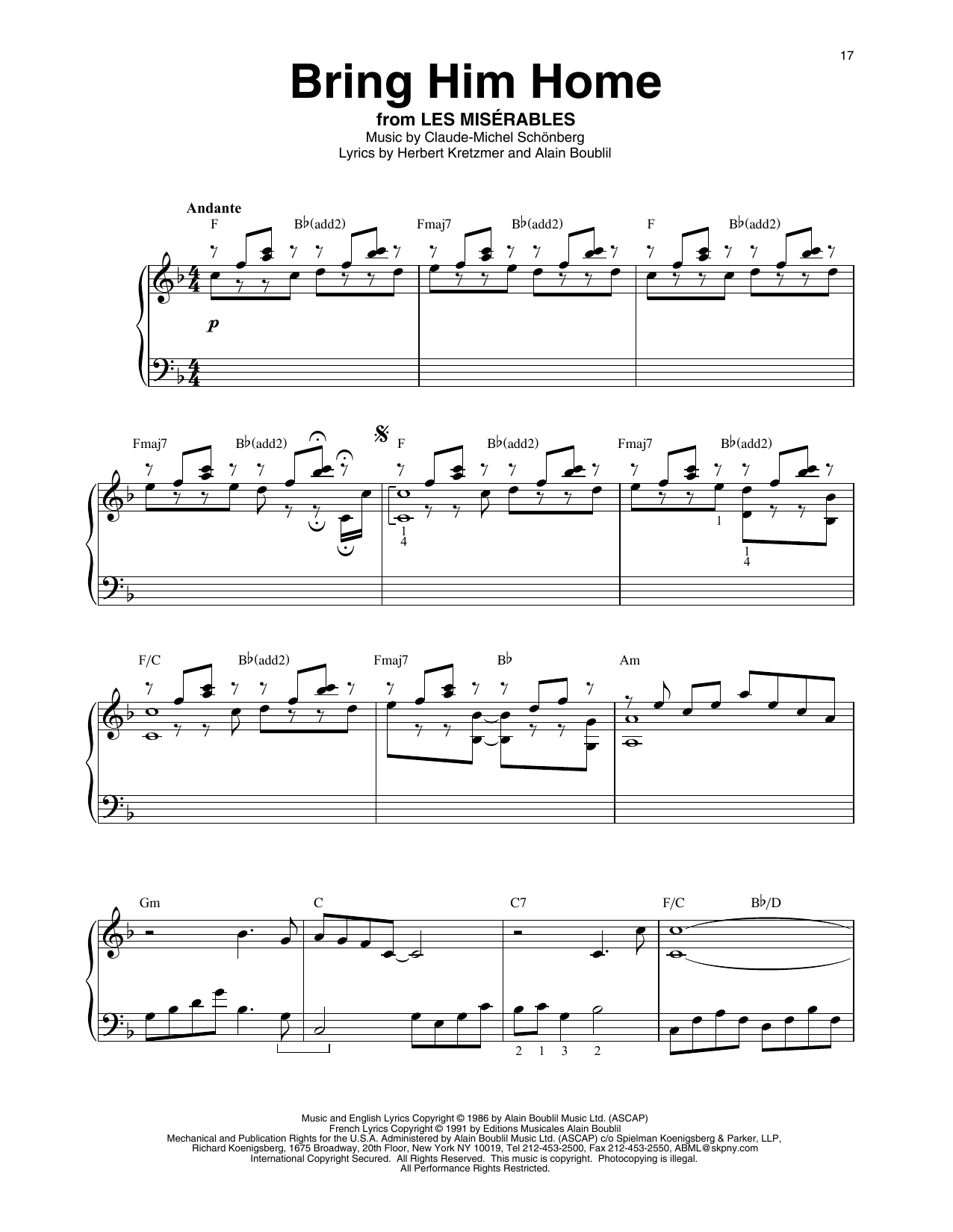 Produktgalerie: Seite 1 von 1 Bring Him Home (from Les Miserables), Boublil & Schonberg, Harfe