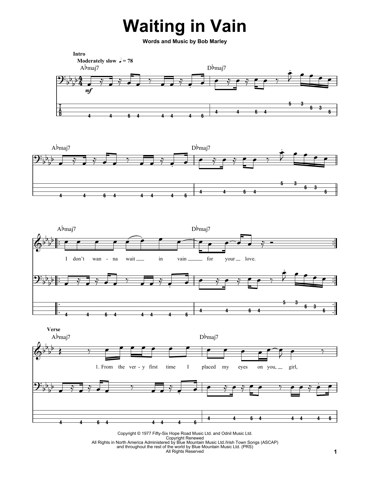 Produktgalerie: Seite 1 von 1 Waiting In Vain, Bob Marley, E-Bass