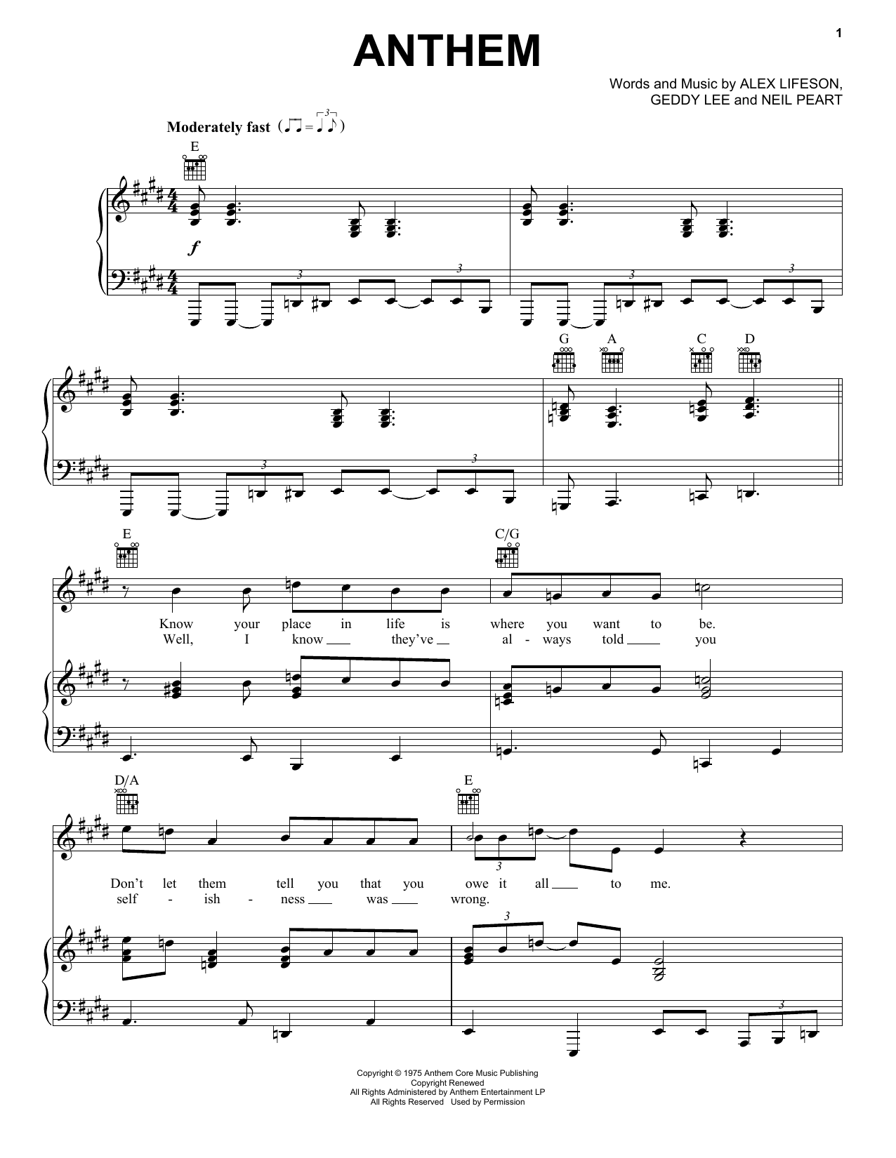Produktgalerie: Seite 1 von 1 Anthem, Rush, Gesang, Gitarre, Klavier