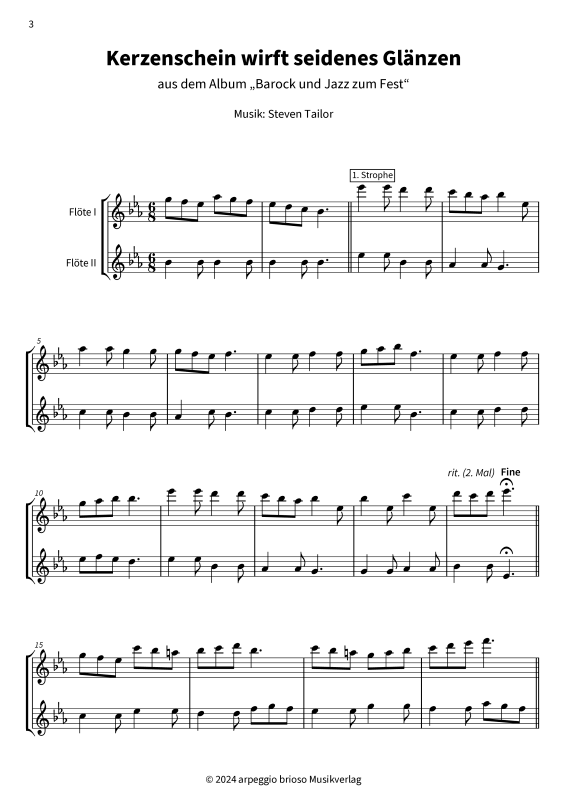 Produktgalerie: Seite 1 von 8 Kerzenschein wirft seidenes Glänzen - aus dem Album Barock und Jazz zum Fest, , (Duett Querflöte)