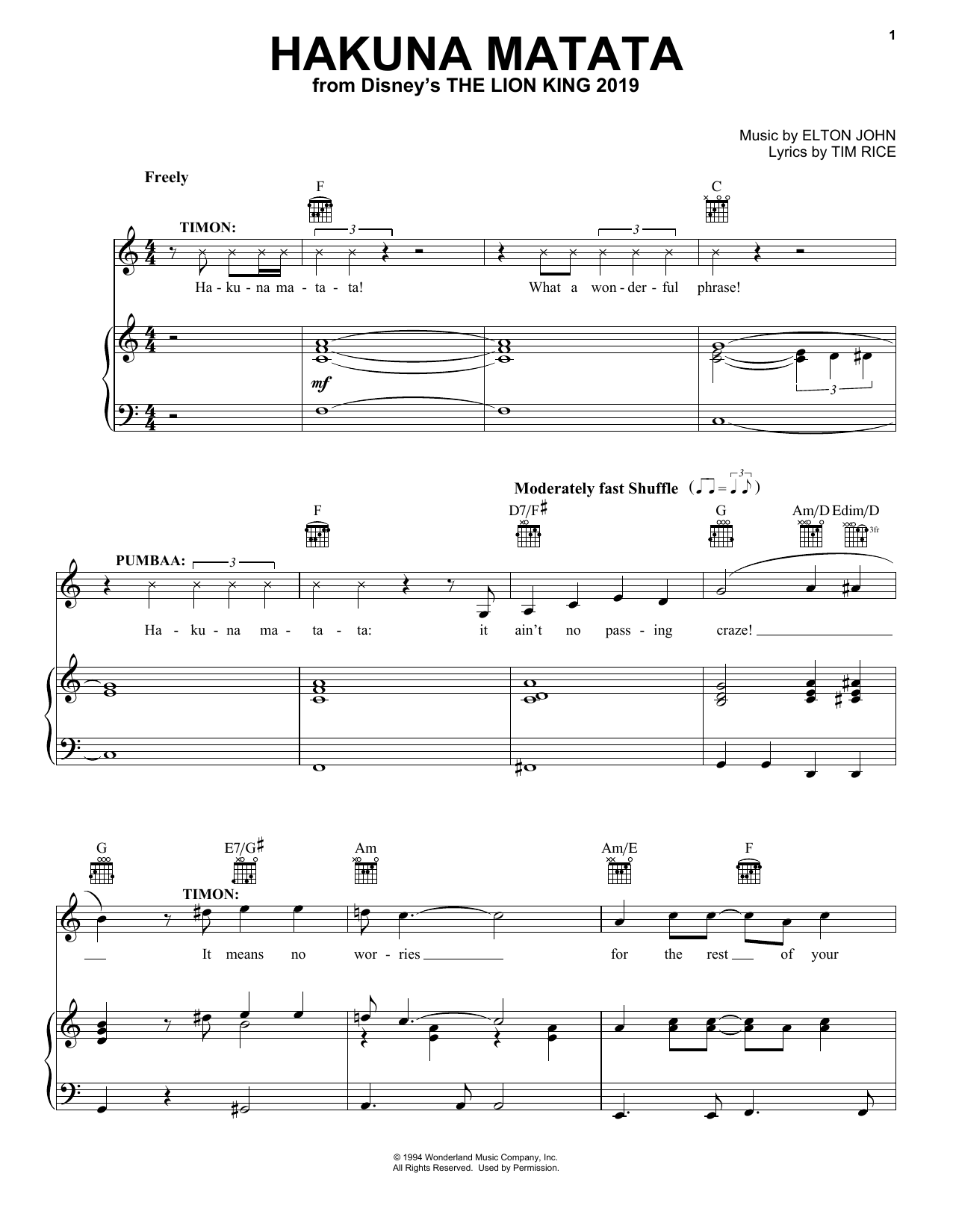 Produktbild zu: Hakuna Matata (from The Lion King 2019)