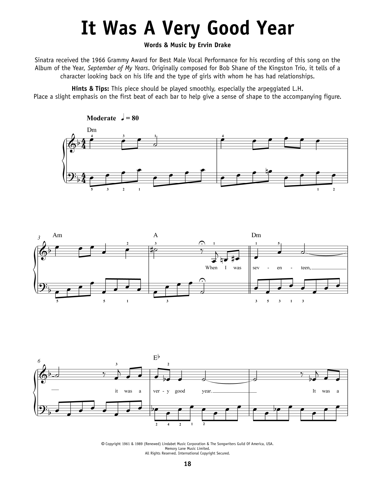 Produktgalerie: Seite 1 von 1 It Was A Very Good Year, Frank Sinatra, Klavier