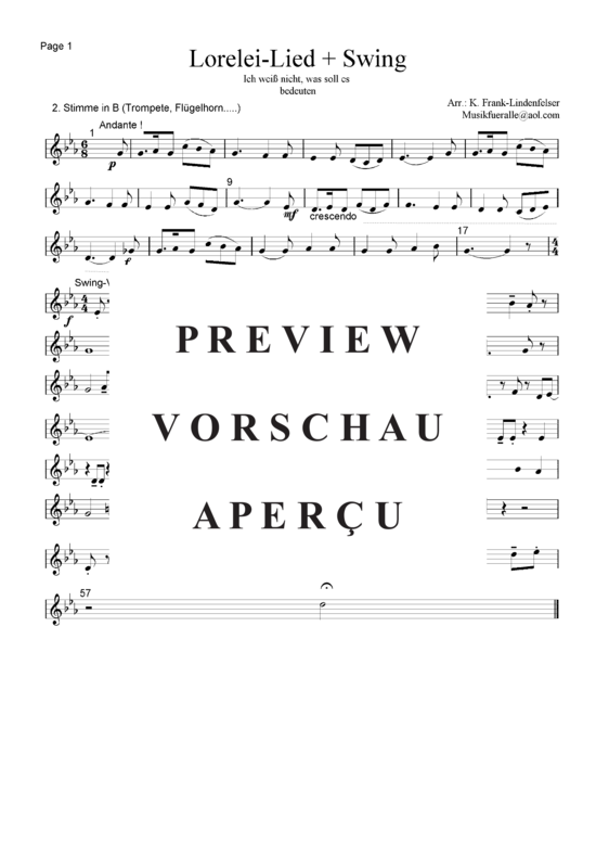 Produktgalerie: Seite 9 von 21 Lorelei-Lied + Swing , , (Blechbläser Quintett - Flexible Besetzung + Schlagzeug)