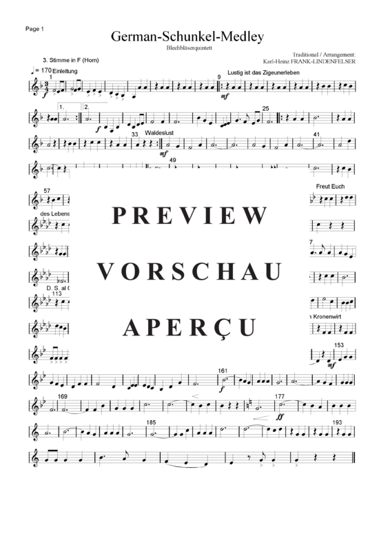 Produktgalerie: Seite 18 von 21 German-Schunkel-Medley , Blasorchester Fatamo, (Blechbläser Quintett - flexible Besetzung)