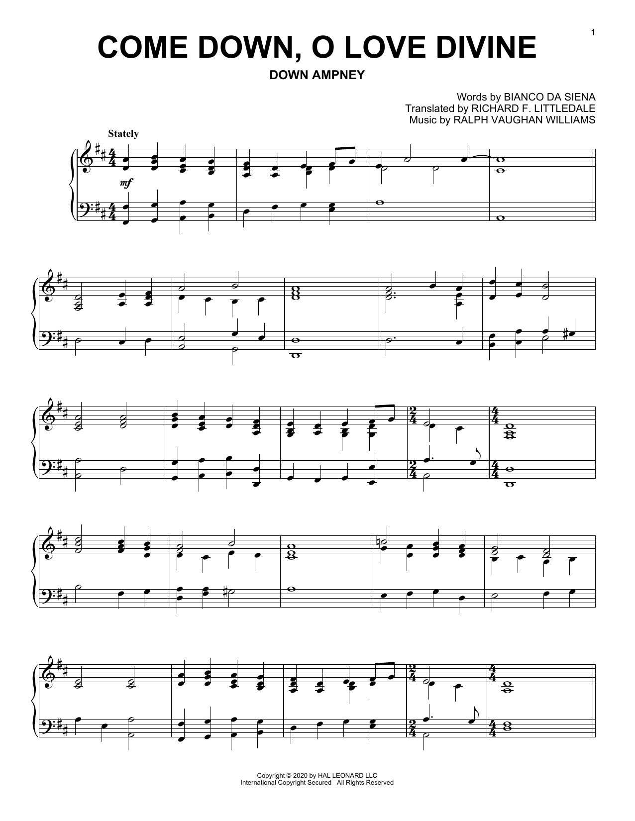 Product gallery: Page 1 of 1 Come Down, O Love Divine, Bianco da Siena and Ralph Vaughan Williams