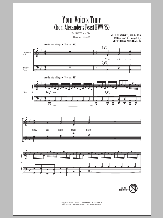 Product picture to: Your Voices Tune (from Alexander's Feast)