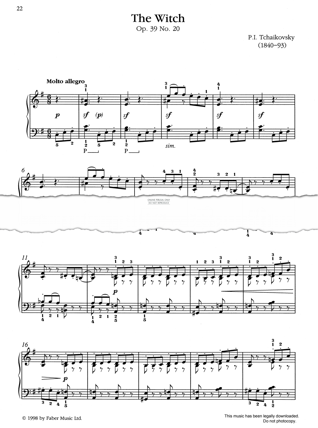 gallery: The Witch Op. 39 No. 20, Piort Illyich Tchaikovsky, Klavier