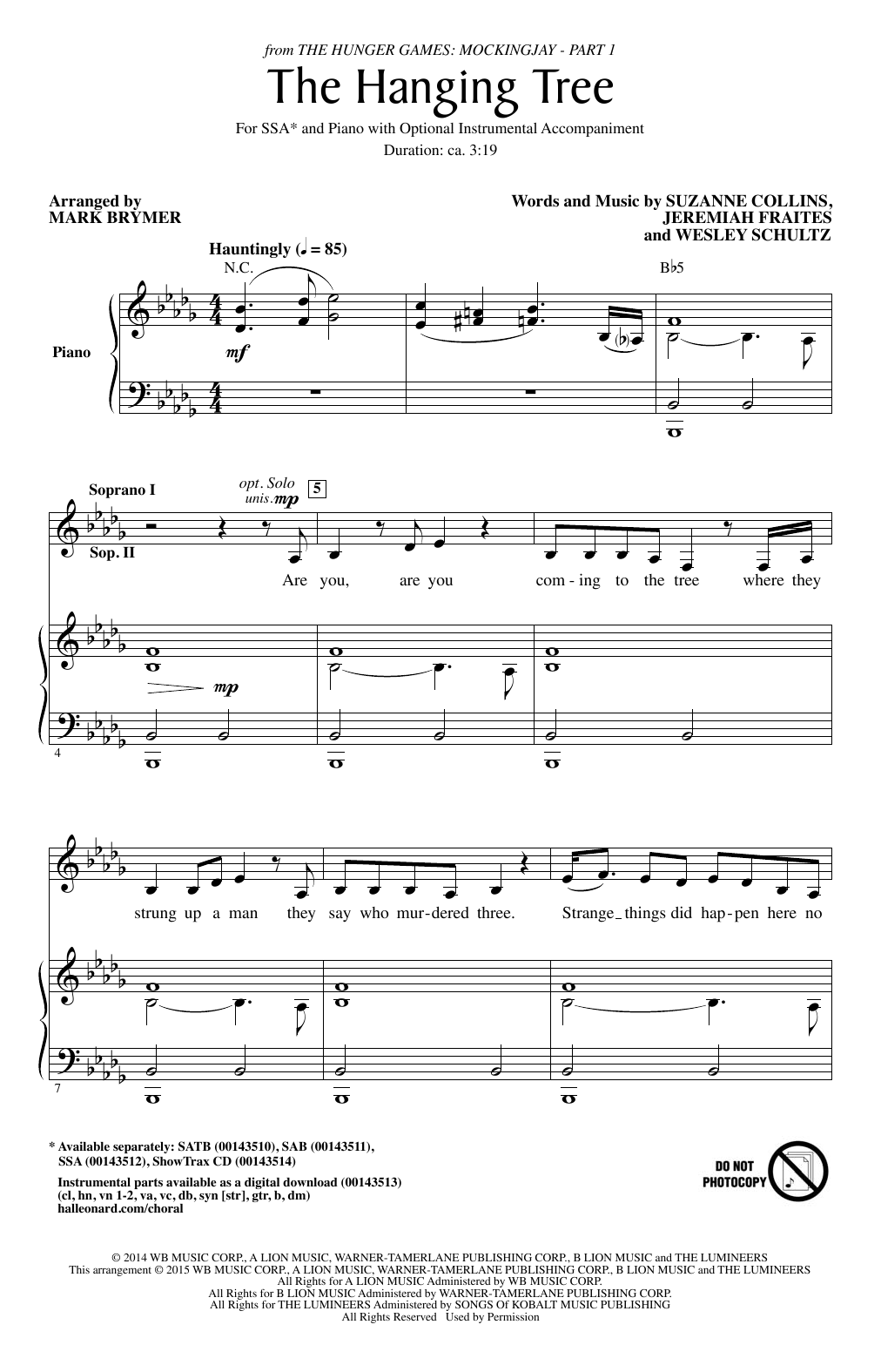 Product gallery: Page 1 of 1 The Hanging Tree (arr. Mark Brymer), James Newton Howard