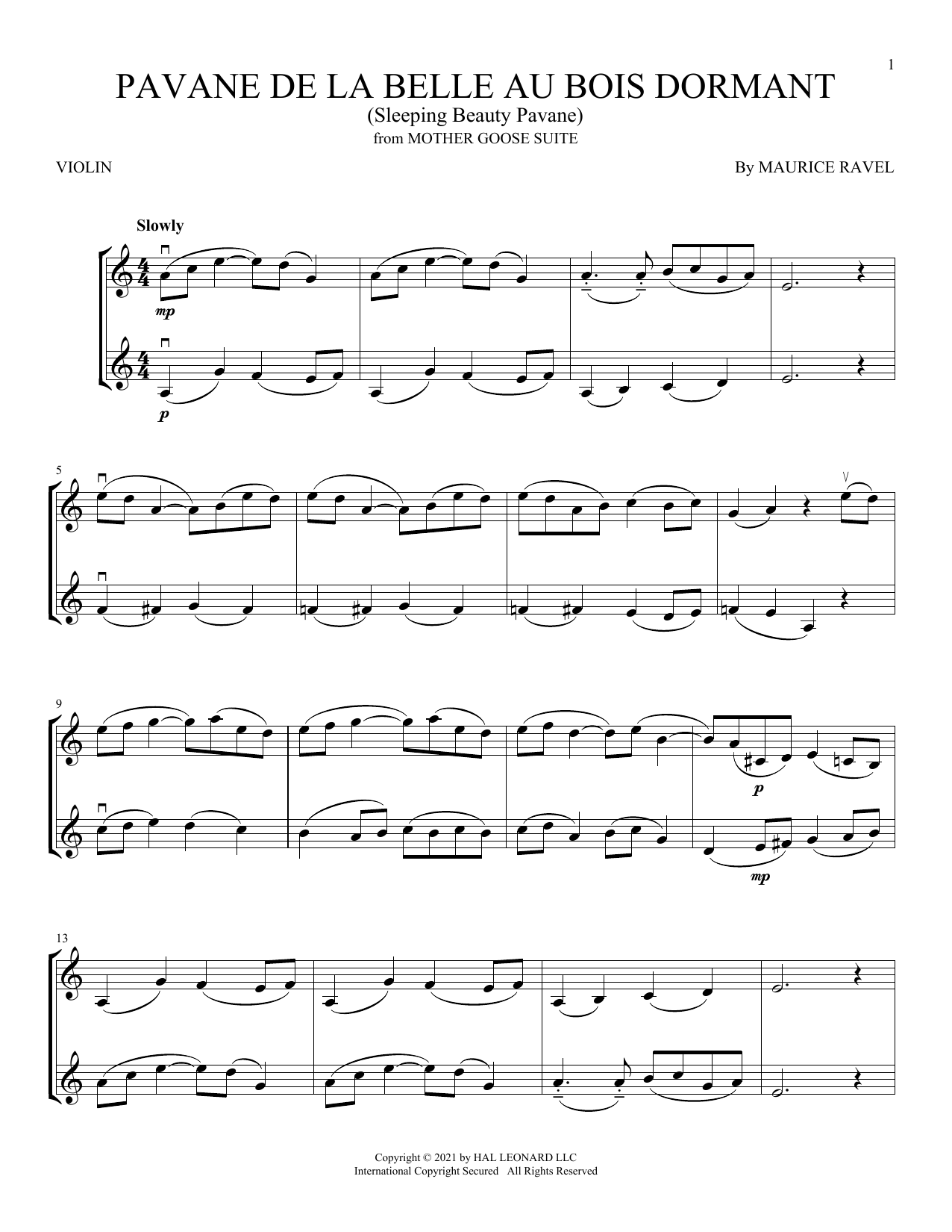 Product gallery: Page 1 of 1 Pavane de la belle au bois dormant (Sleeping Beauty Pavane), Maurice Ravel