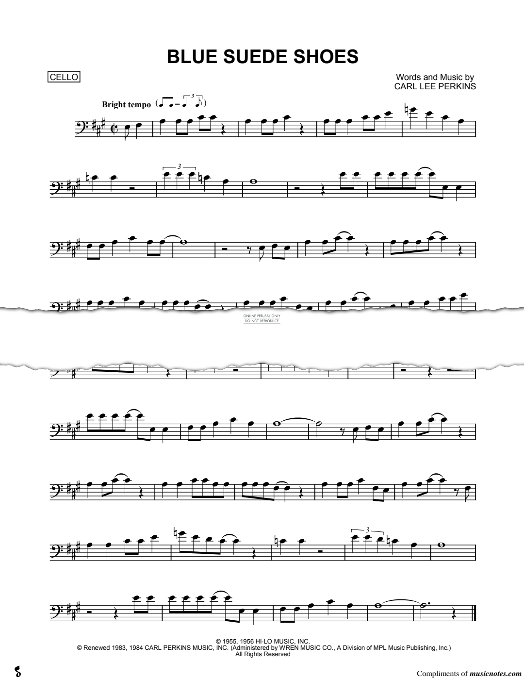 Produktgalerie: Seite 1 von 1 Blue Suede Shoes, Carl Lee Perkins, Violoncello