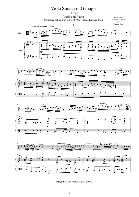 Product picture to: Viola Sonata in G-Dur H550Carl Philipp Emanuel Bach