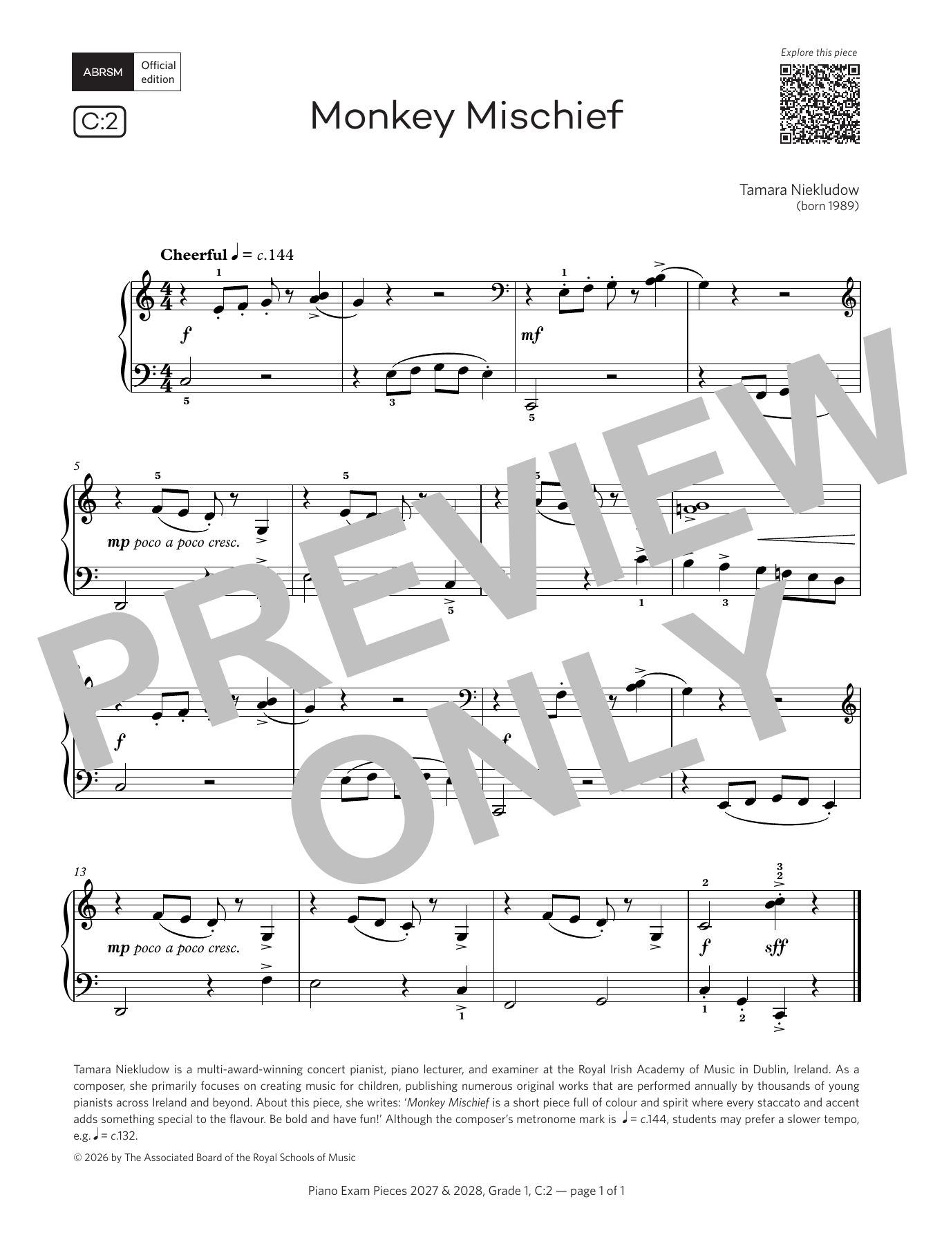 Produktgalerie: Seite 1 von 1 Monkey Mischief (Grade 1, list C2, from the ABRSM Piano Syllabus 2027 & 2028), Tamara Niekludow, Klavier