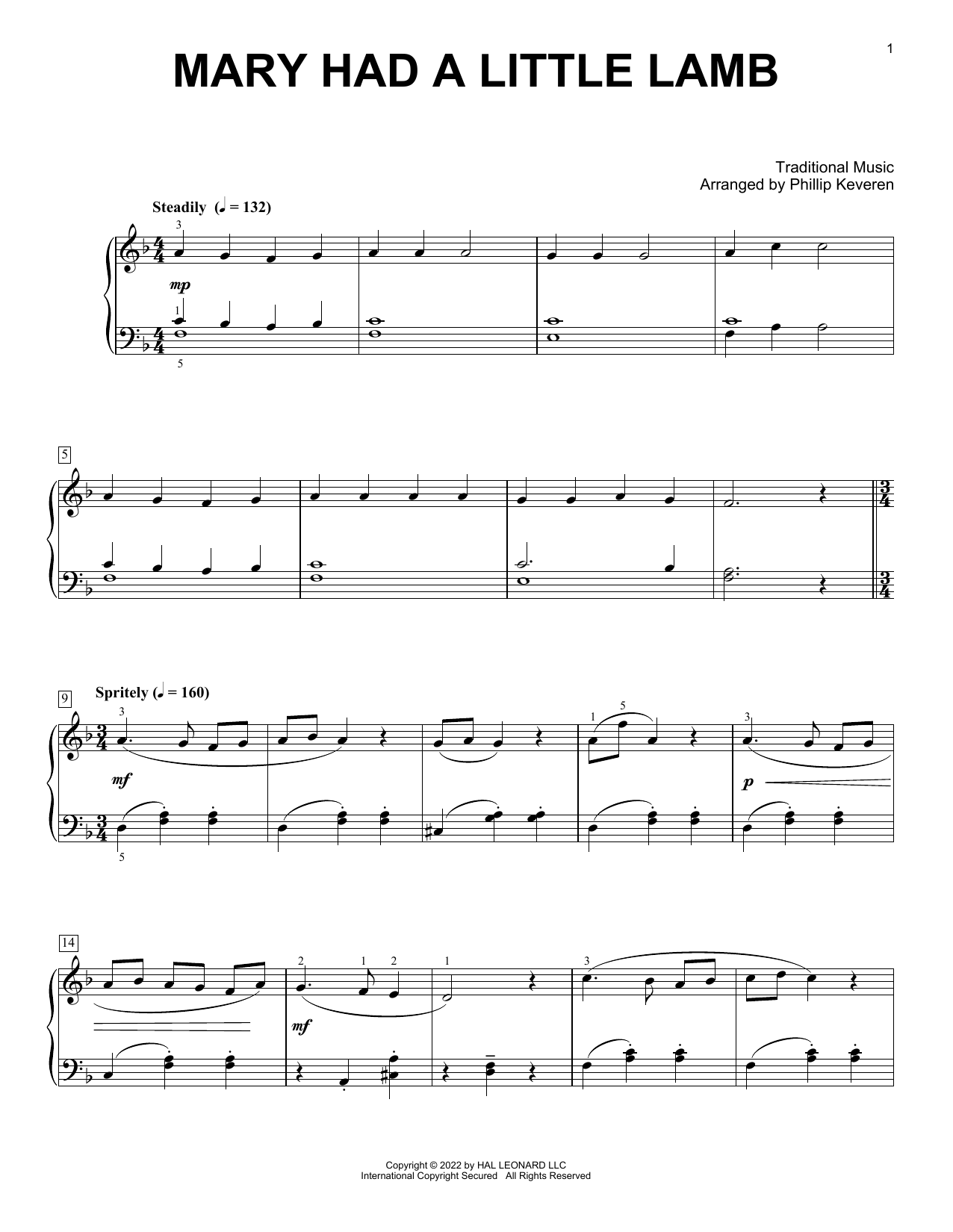 Produktbild zu: Mary Had A Little Lamb (arr. Phillip Keveren)