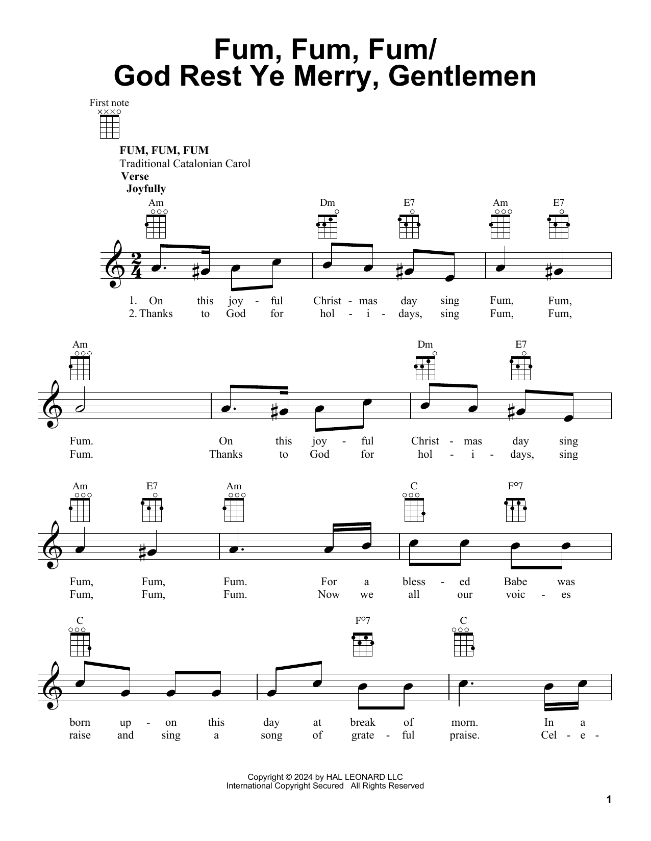 Produktgalerie: Seite 1 von 1 Fum, Fum, Fum/God Rest Ye Merry, Gentlemen Christmas Medley, Various, Ukulele