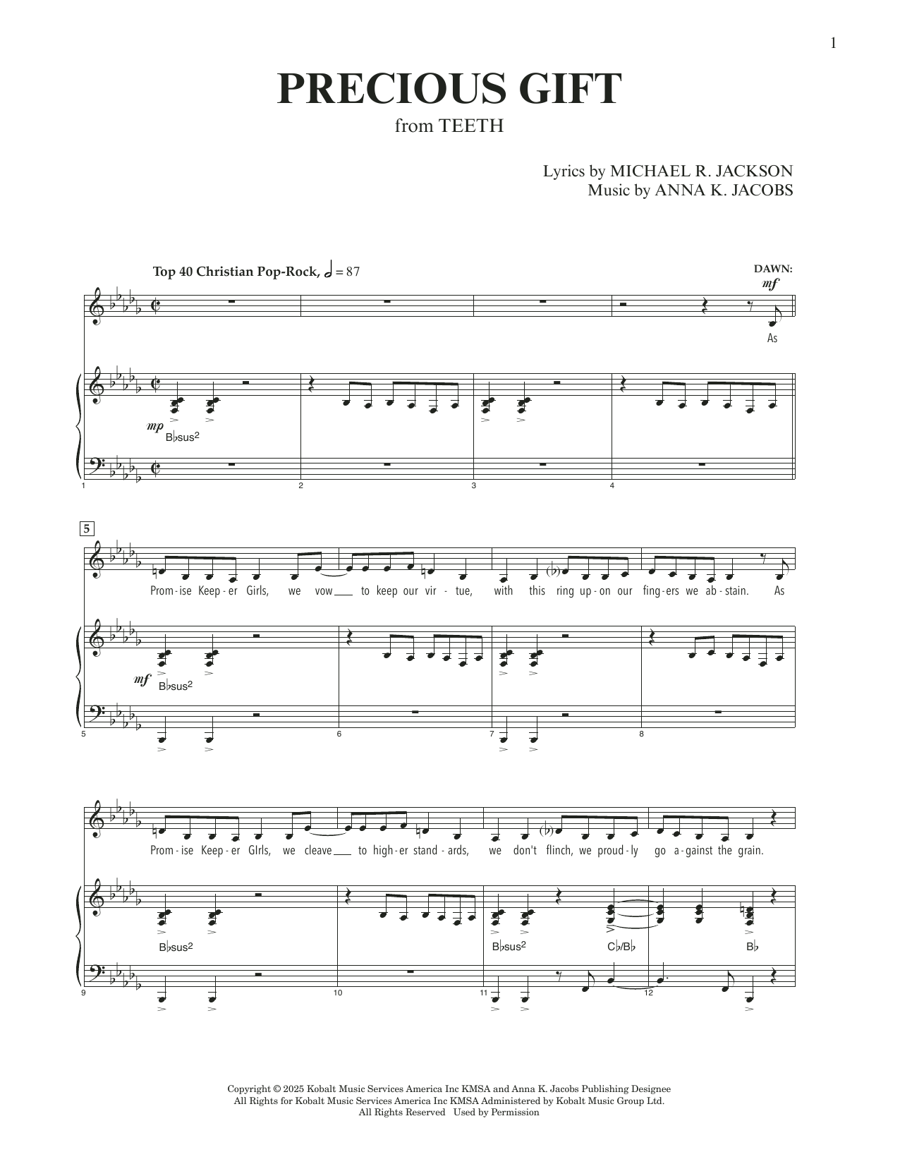 Produktgalerie: Seite 1 von 1 Precious Gift (from Teeth), Anna K. Jacobs and Michael R. Jackson, Gesang, Klavier