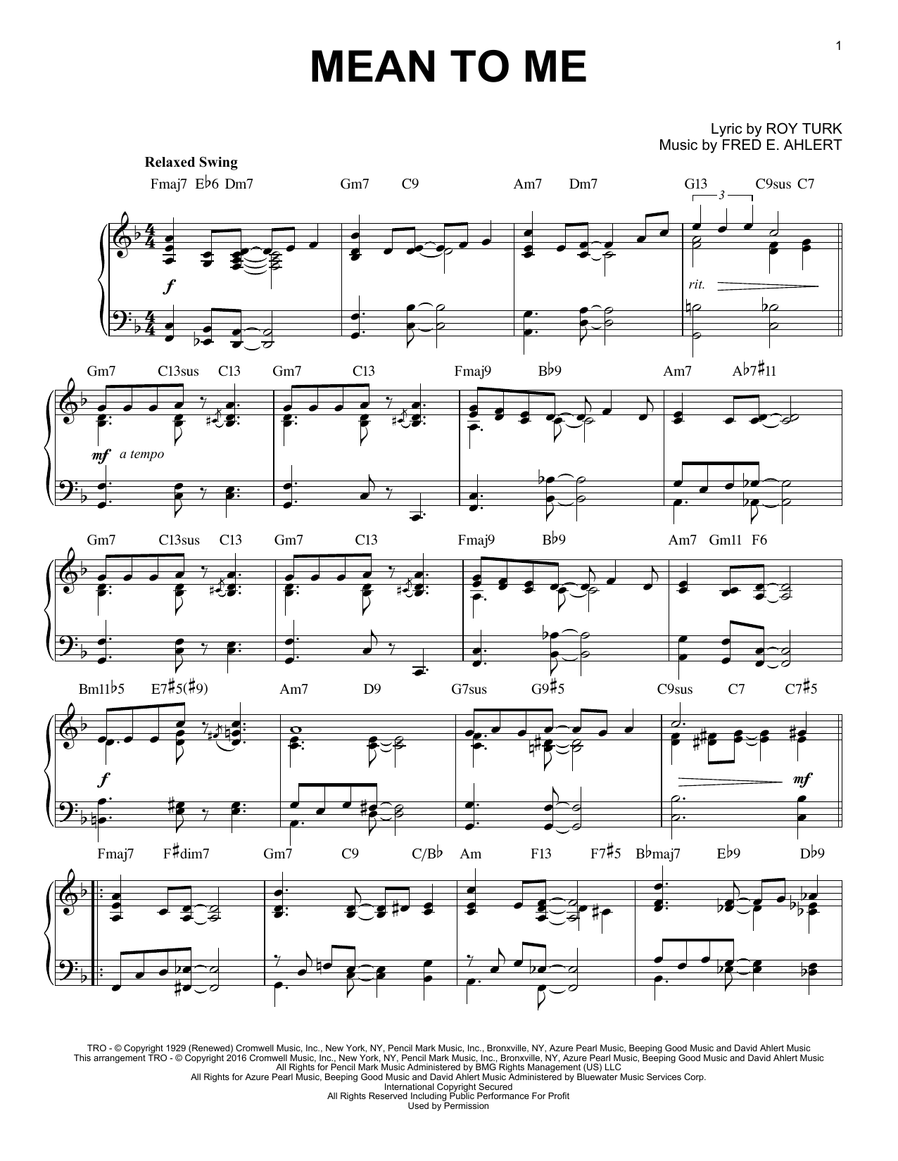 Product gallery: Page 1 of 1 Mean To Me (from Love Me Or Leave Me) (arr. Brent Edstrom), Roy Turk