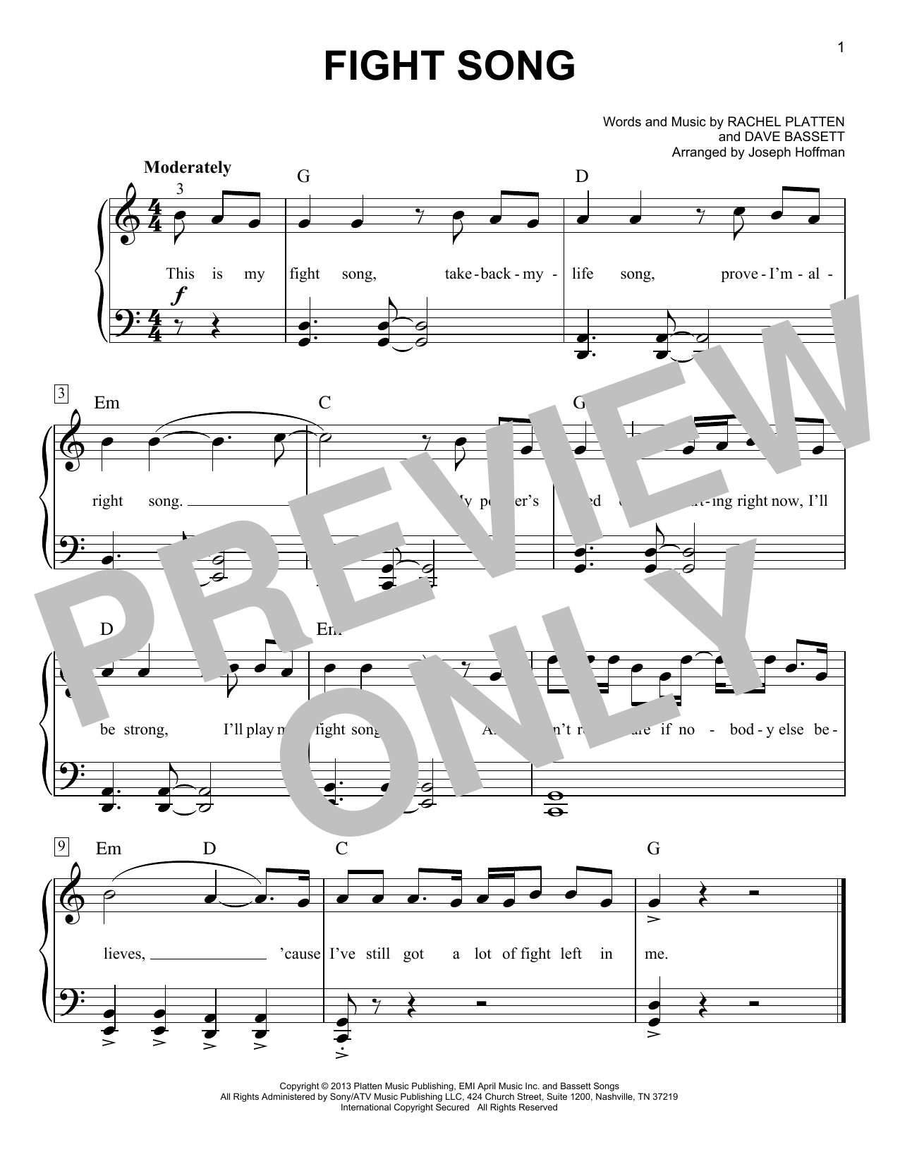 Produktgalerie: Seite 1 von 1 Fight Song (arr. Joseph Hoffman), Rachel Platten, Klavier