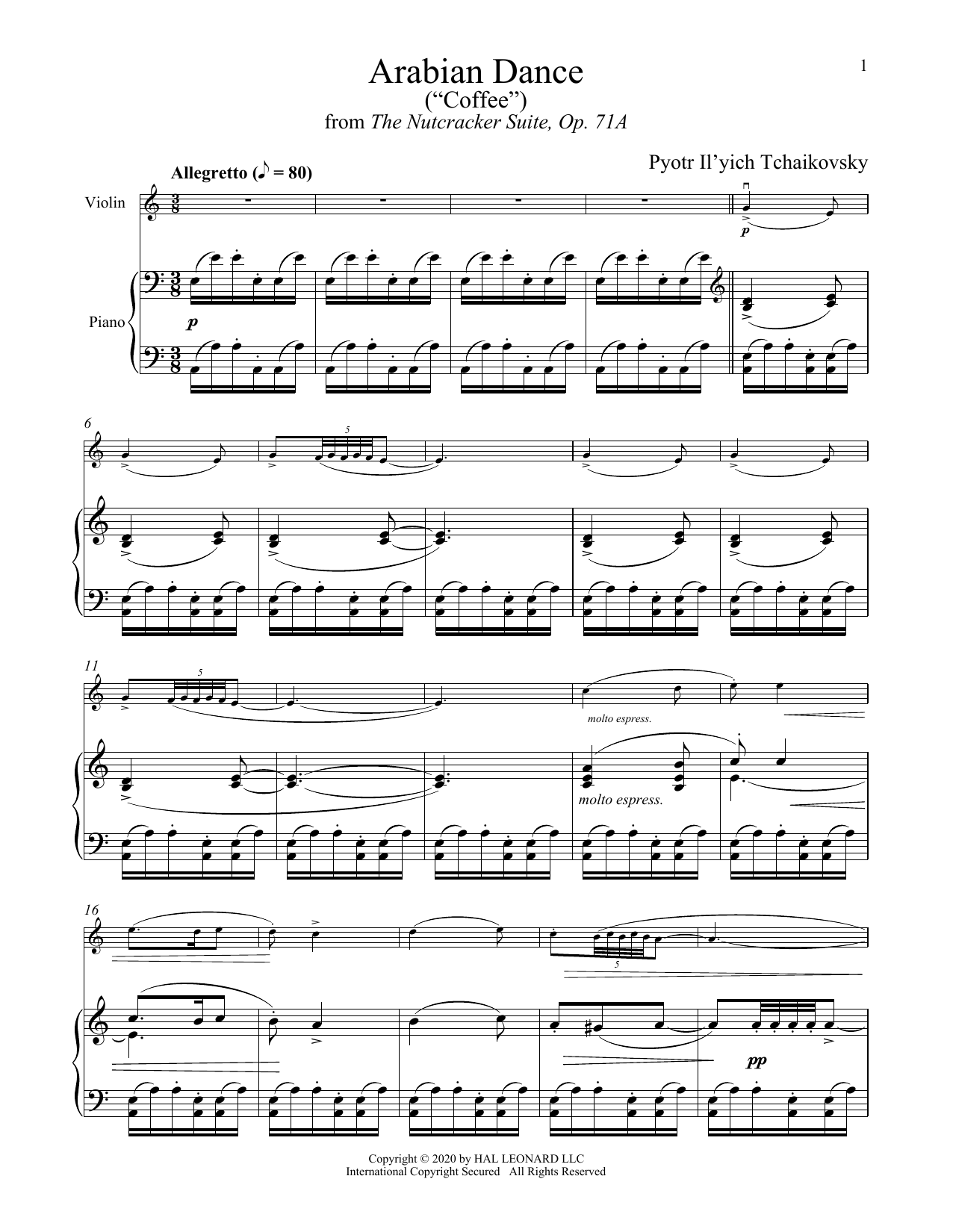 Product gallery: Page 1 of 1 Arabian Dance (Coffee), Op. 71a (from The Nutcracker), Pyotr Il'yich Tchaikovsky