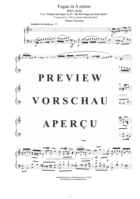 Produktgalerie: Seite 2 von 7 Fuge in A-Moll BWV 865b - Piano Version, , Klavier Solo
