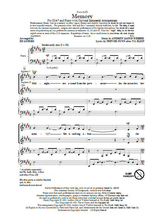 Produktgalerie: Seite 1 von 1 Memory (from Cats) (arr. Ed Lojeski), Andrew Lloyd Webber, Chor