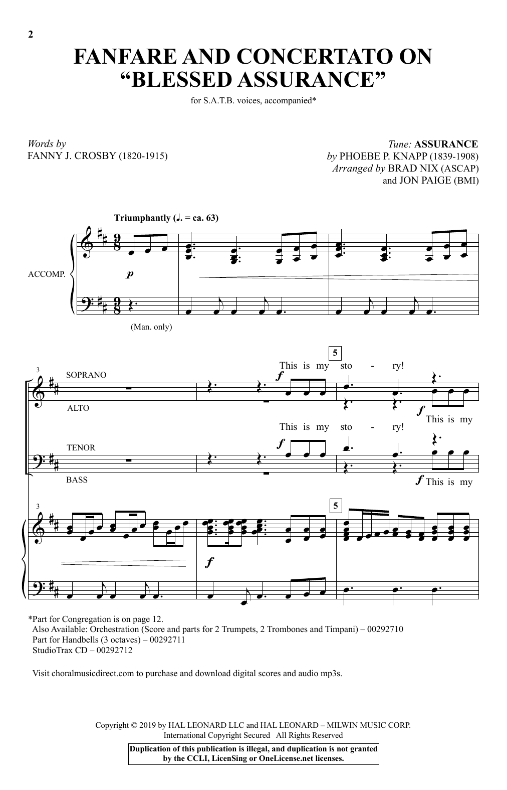 Product picture to: Fanfare And Concertato On "Blessed Assurance" (arr. Brad Nix & Jon Paige)