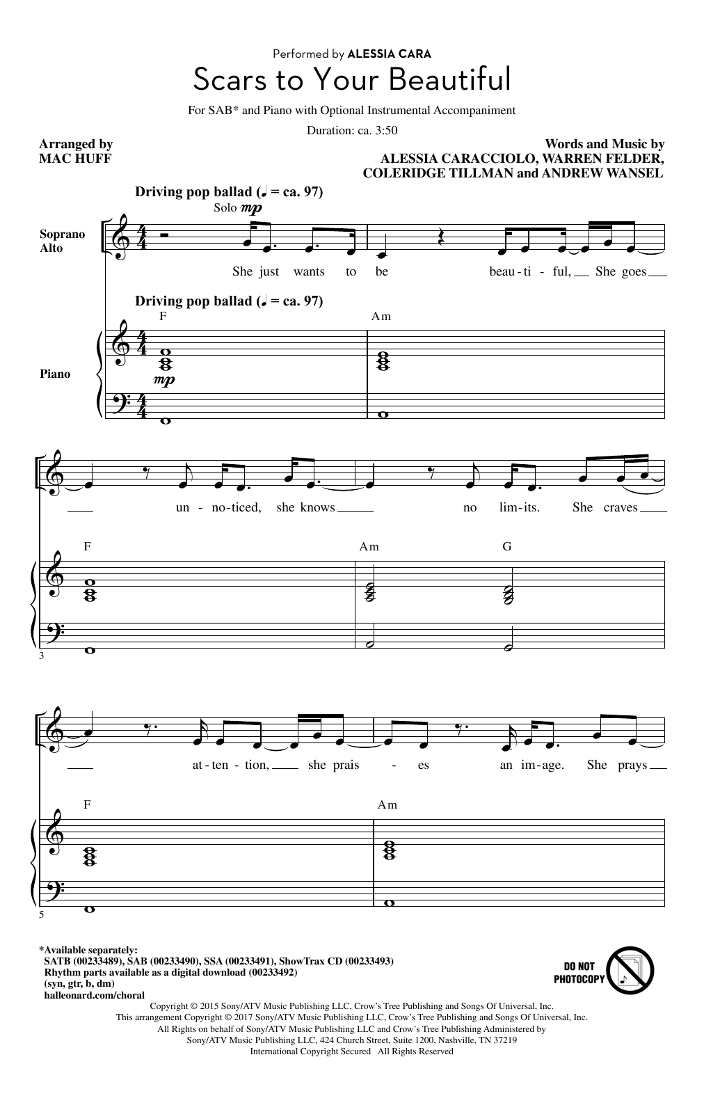 Product picture to: Scars To Your Beautiful (arr. Mac Huff)