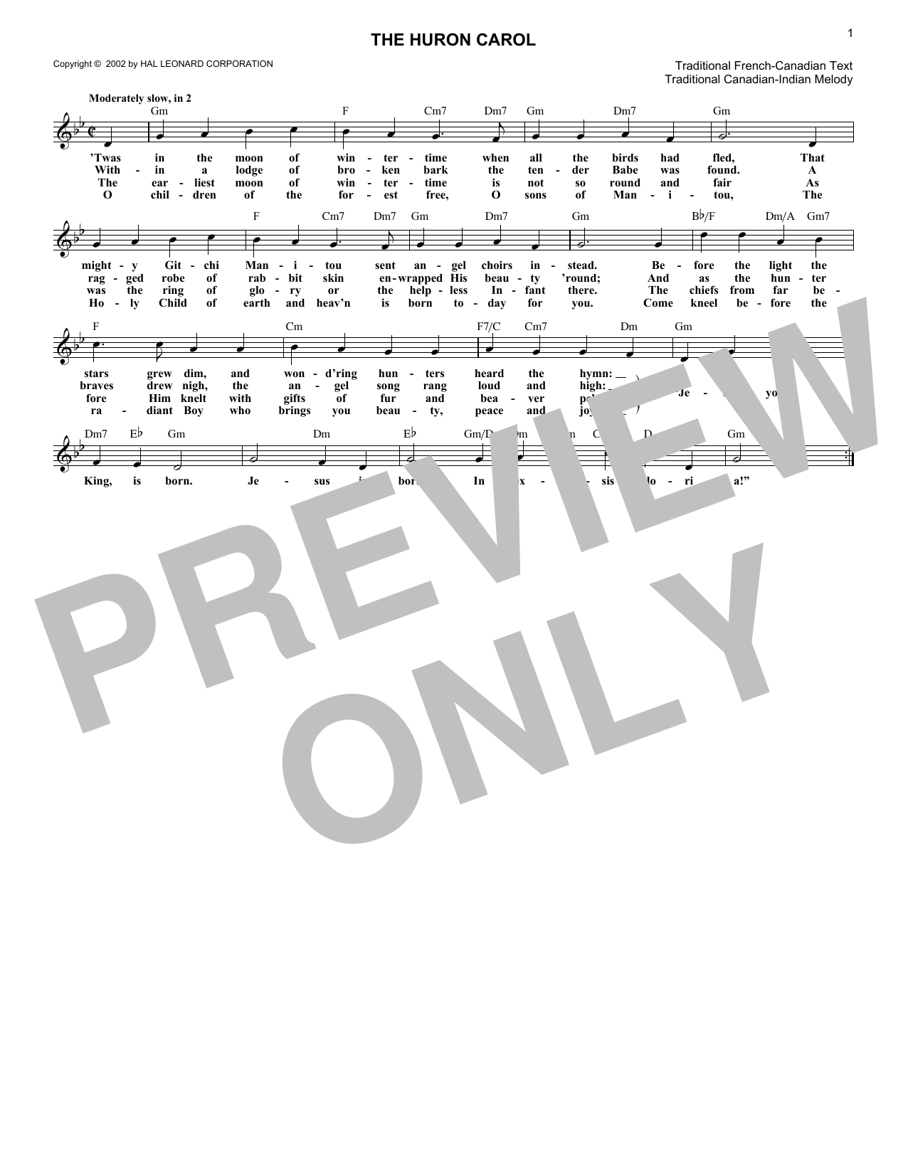 Product gallery: Page 1 of 1 The Huron Carol, Trad. Canadian-Indian Melody