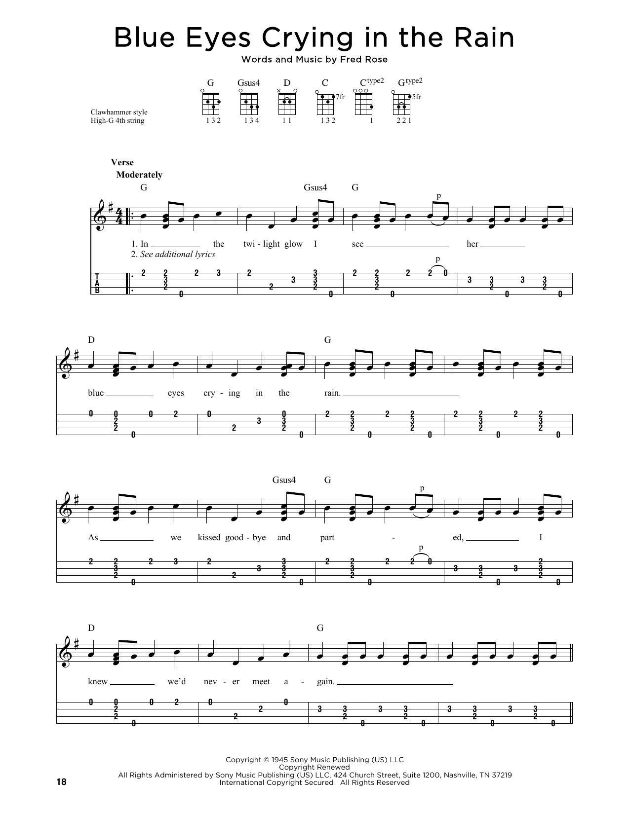 Product gallery: Page 1 of 1 Blue Eyes Crying In The Rain (arr. Jim Schustedt), Willie Nelson