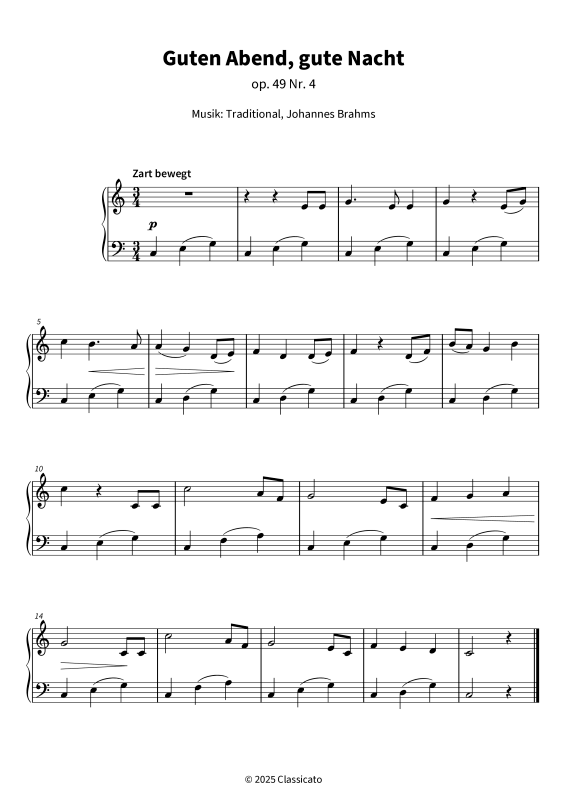 gallery: Guten Abend, gute Nacht (Wiegenlied) - op. 49 Nr. 4, , Klavier Solo