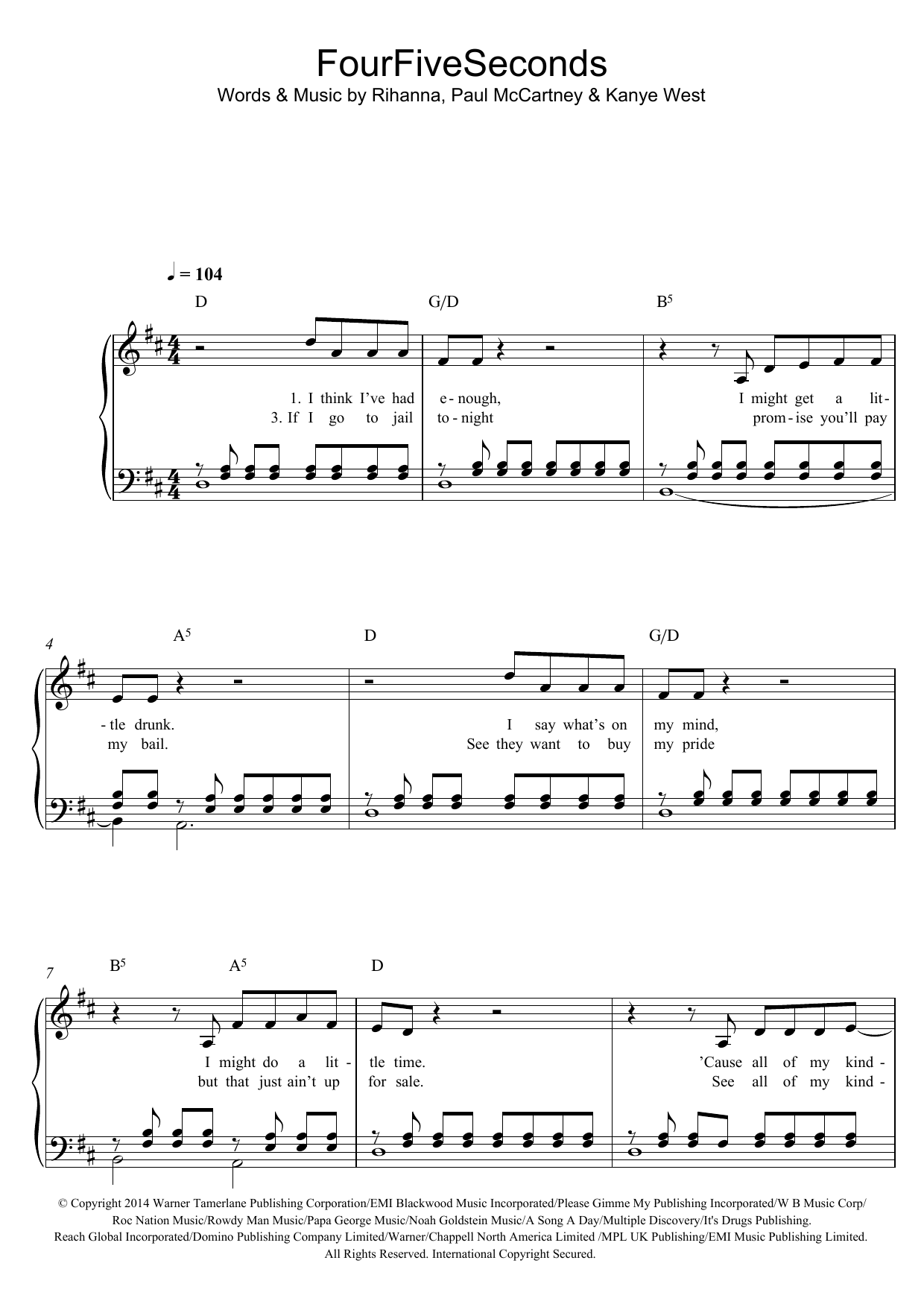 Product picture to:  FourFiveSeconds (featuring Kanye West and Paul McCartney) - Rihanna