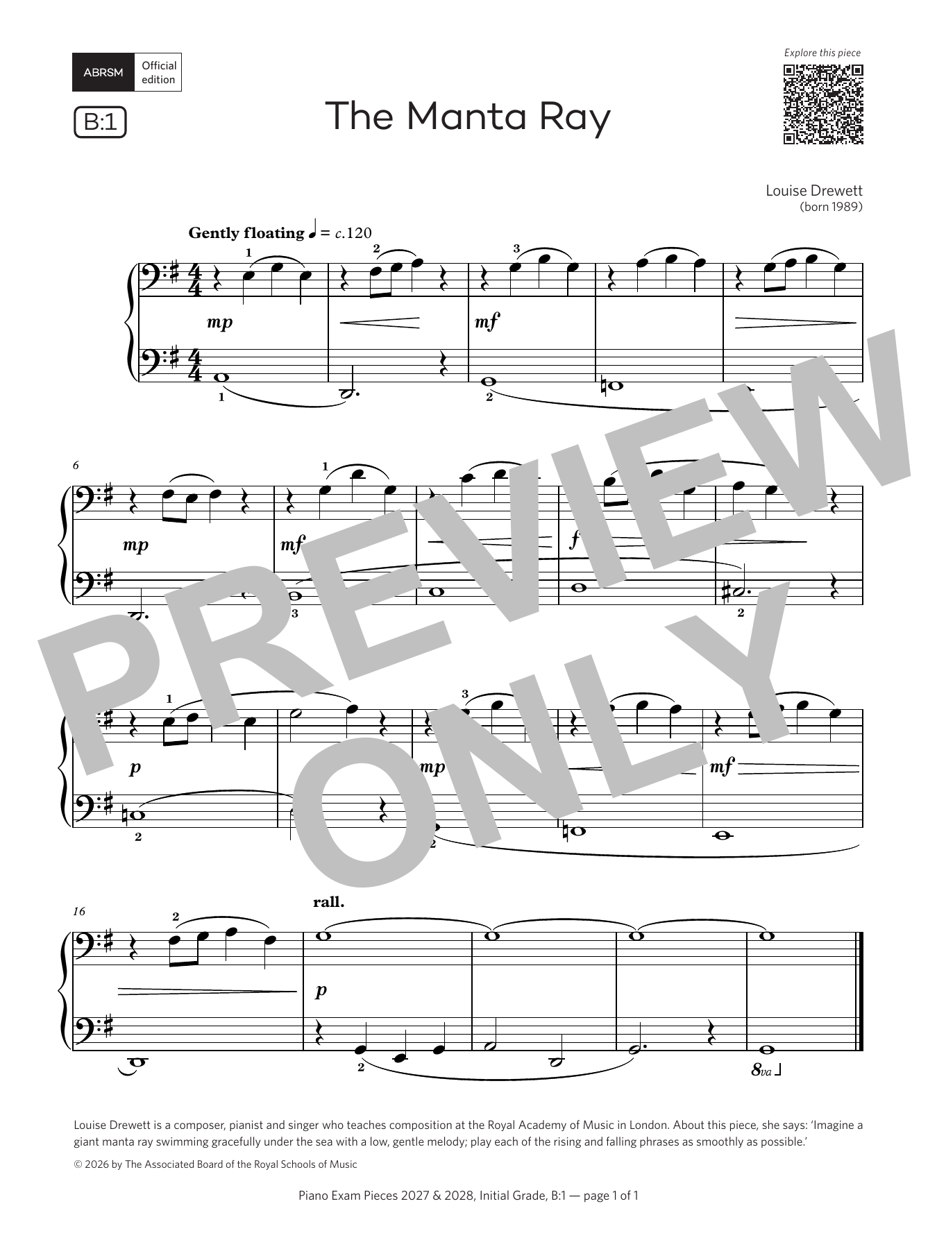 Produktgalerie: Seite 1 von 1 The Manta Ray (Grade Initial, list B1, from the ABRSM Piano Syllabus 2027 & 2028), Louise Drewett, Klavier